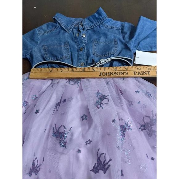 Pink & Violet Girls 3/4 Sleeve Denim & Mesh Dress  4 - Picture 9 of 10